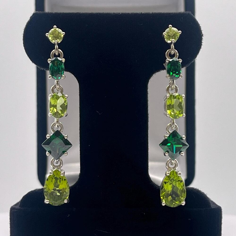 9.2ctw Natural Peridot & Lab Emerald Earrings 2” Long